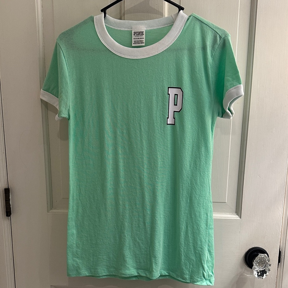 PINK Victoria’s Secret Mint Green T-Shirt with White Trim